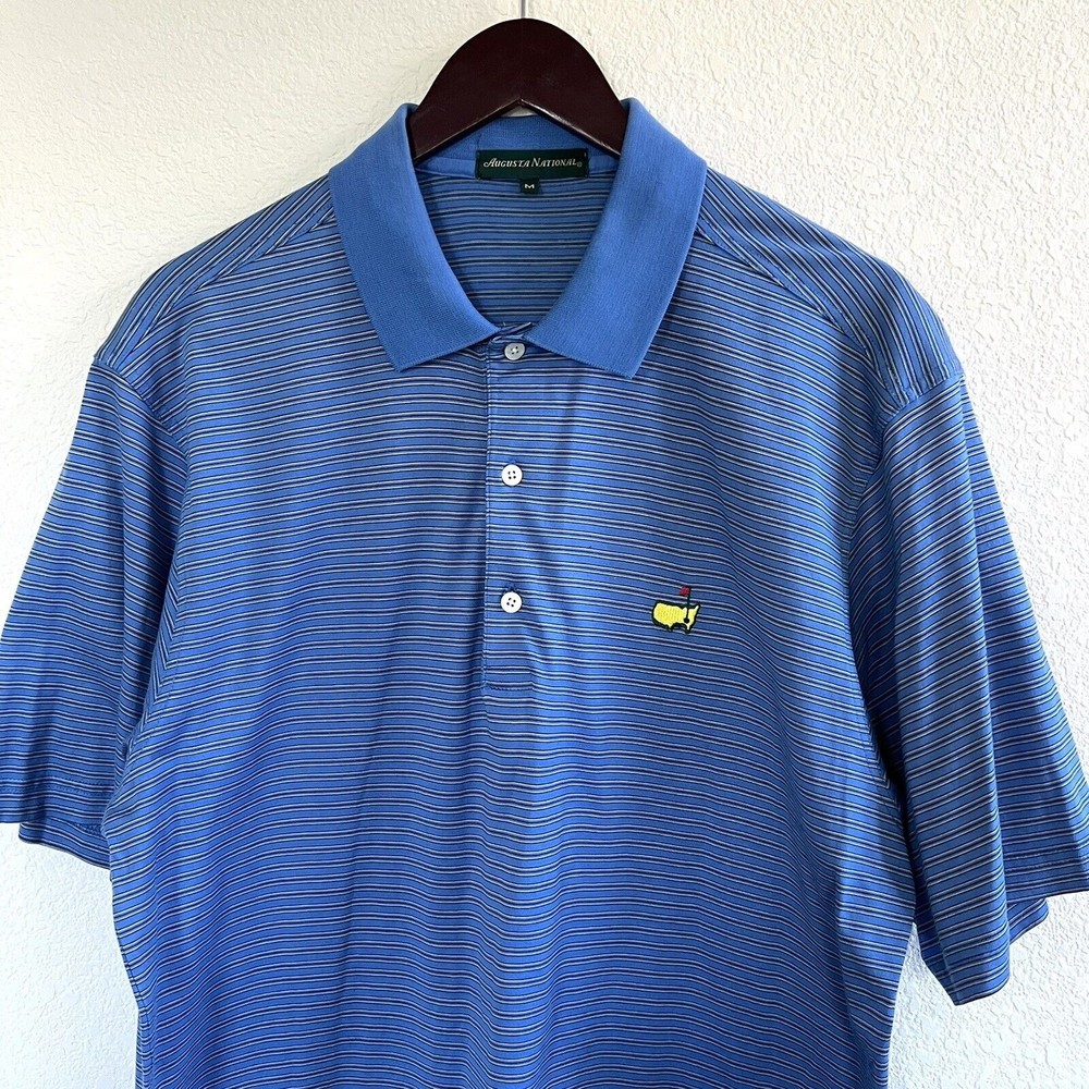 Augusta National Masters Golf Polo Size M Light Blue Striped